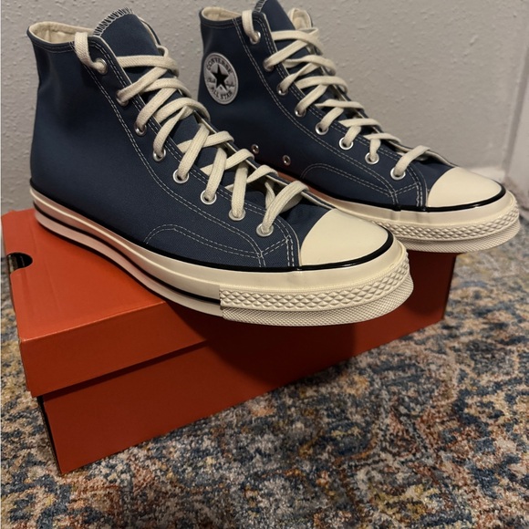 New Converse Blue High-Top Sneakers Size 12 CHUCK 70 HI DEEP WATERS/EGRET/BLACK - Picture 11 of 13